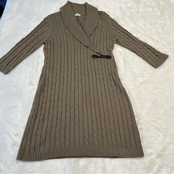 Calvin Klein cableknit v-neck tan sweater dress - Picture 4 of 4